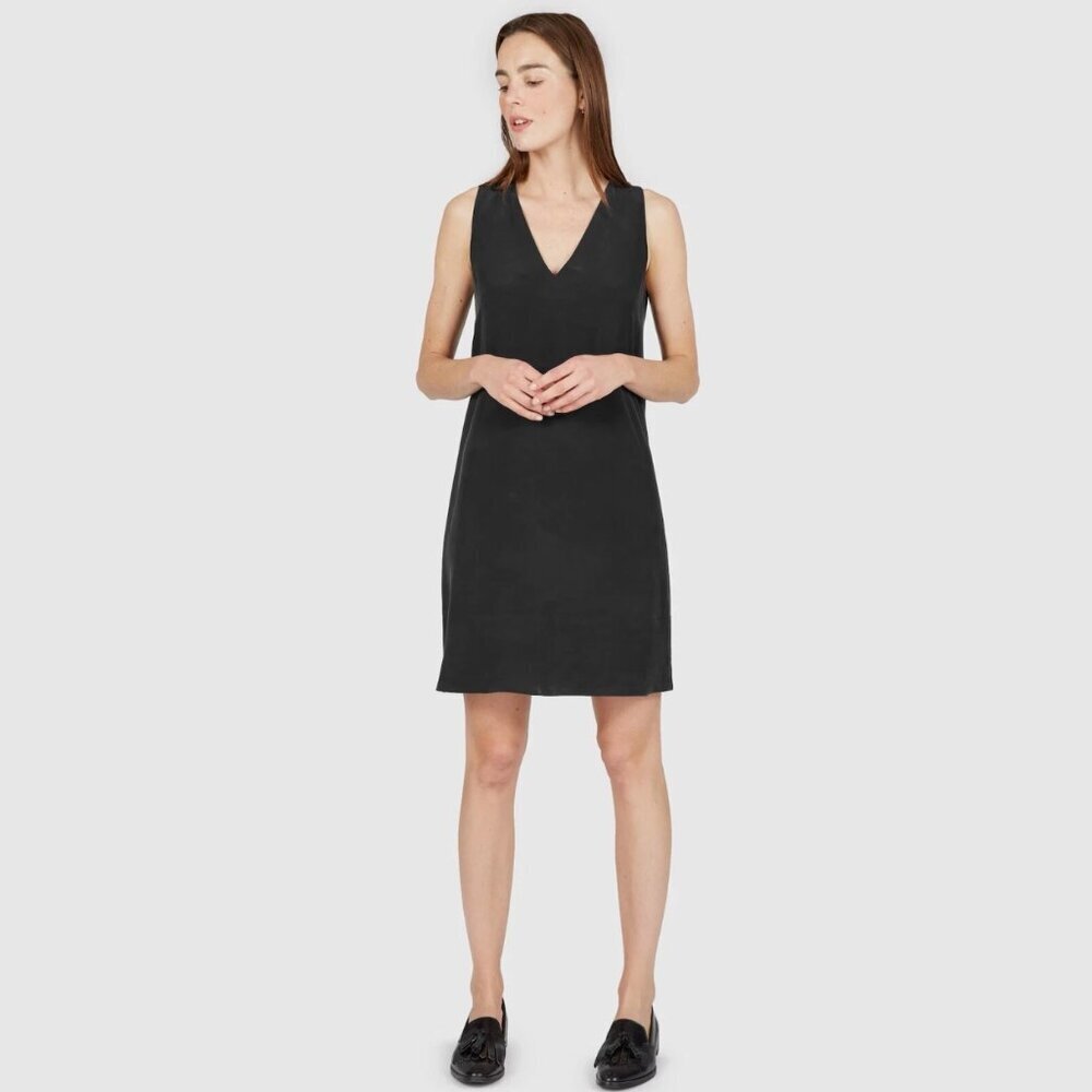 Everlane Double Lined 100% Silk Dress Black Women's 0 Sleeveless V-Neck Solid